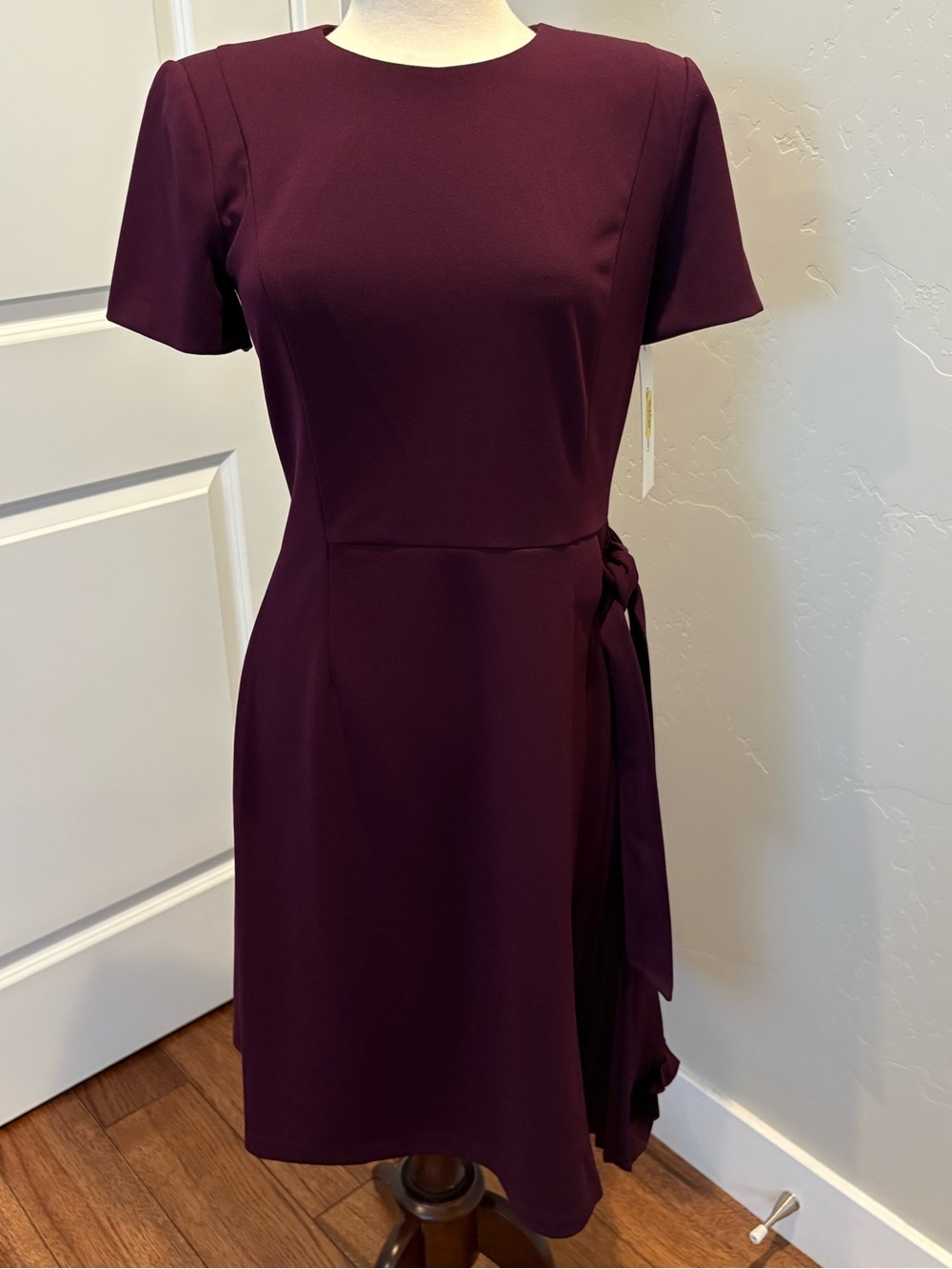 Calvin Klein Women's Short Sleeve Wrap-Accent Dress in Deep Plum Size 6 NWT